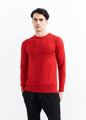  Wholesale Men's Red Crew Neck Basic Cotton Sweater 