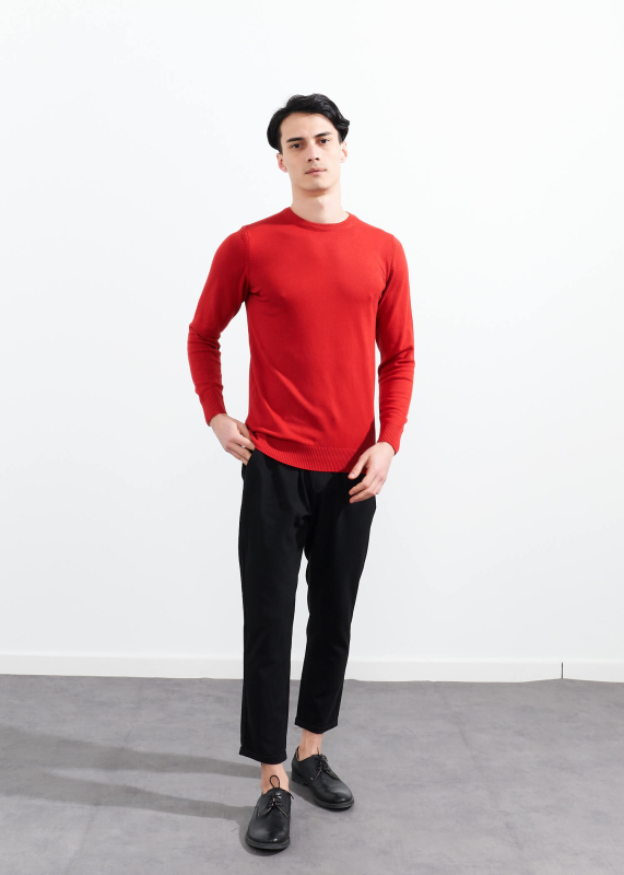  Wholesale Men's Red Crew Neck Basic Cotton Sweater - 2