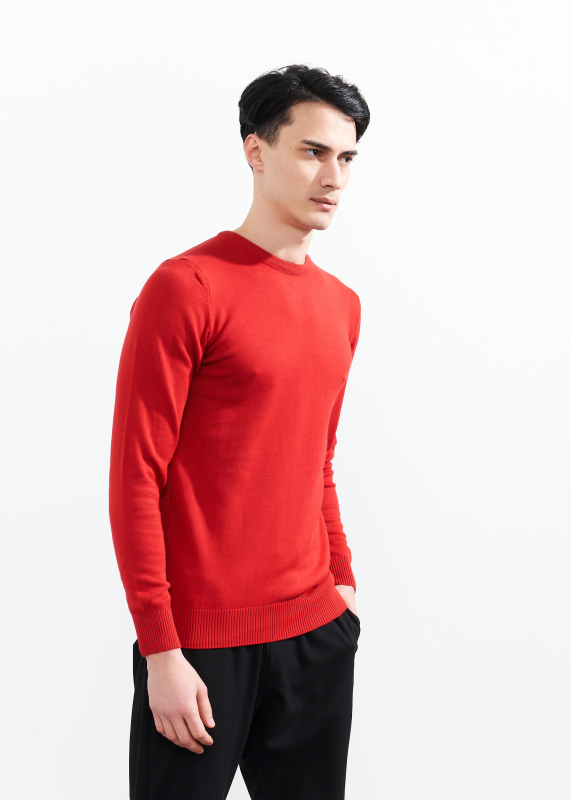  Wholesale Men's Red Crew Neck Basic Cotton Sweater - 4