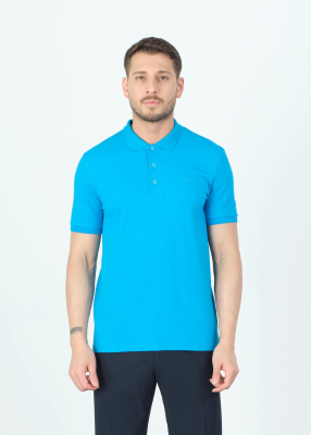 Wholesale Men's Turquoıse Basic Polo Neck T-Shirt 