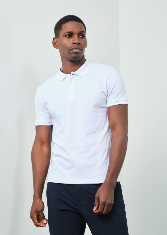 Wholesale Men's White Basic Polo Neck T-Shirt - 1