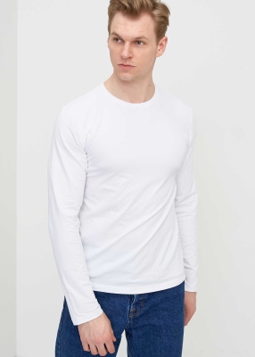 Wholesale Men's White Crew Neck Long Sleeve Sweatshirt - 5