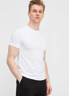 Wholesale Men's White Crew Neck Lycra Oversized T-Shirt - 1