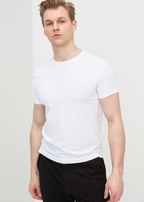 Wholesale Men's White Crew Neck Lycra Oversized T-Shirt - 5