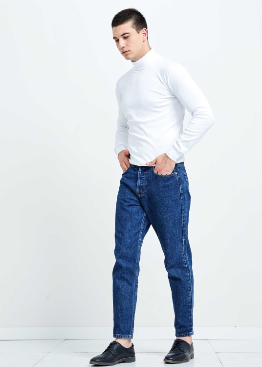 Wholesale Men's White Full Turtleneck Basic Sweatshirt - 2