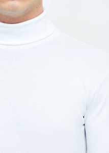 Wholesale Men's White Full Turtleneck Basic Sweatshirt - 4