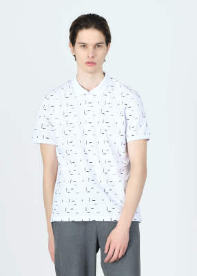 Wholesale Men's White Printed Polo Neck Regular Fit T-shirt - 1