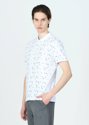 Wholesale Men's White Printed Polo Neck Regular Fit T-shirt - 3