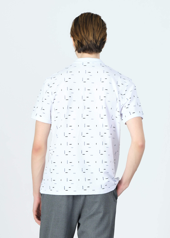 Wholesale Men's White Printed Polo Neck Regular Fit T-shirt - 4