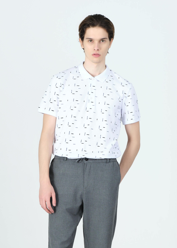 Wholesale Men's White Printed Polo Neck Regular Fit T-shirt - 6