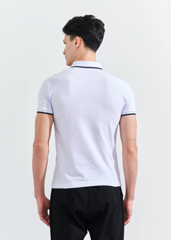 Wholesale Men's White Striped Polo Neck T-shirt - 5