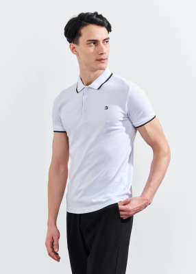 Wholesale Men's White Striped Polo Neck T-shirt - 4