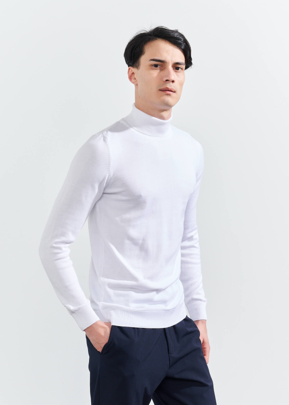 Wholesale Men's White Turtle Neck Viscose Basic Sweater - 4