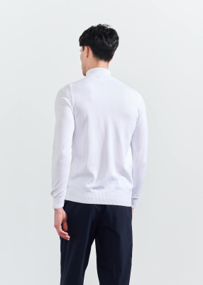 Wholesale Men's White Turtle Neck Viscose Basic Sweater - 5